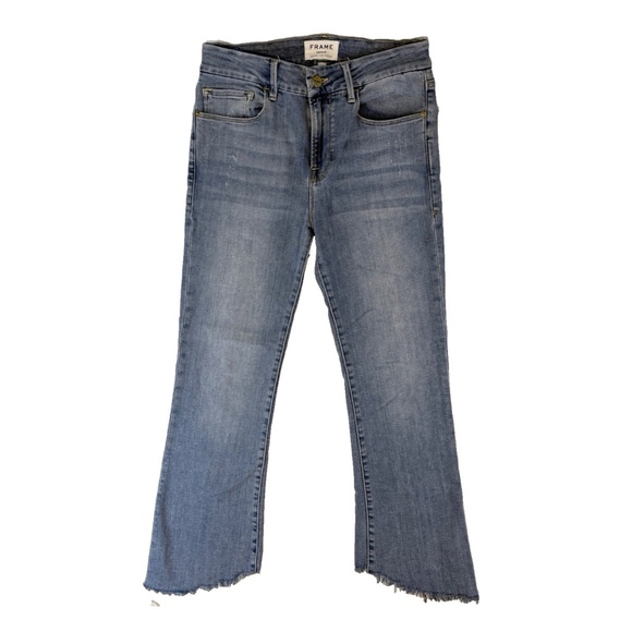 FRAME Denim Size 26 Le Crop Mini Boot Fox Blue Jeans Mid Rise Frayed Hi Lo Hem - Picture 16 of 16